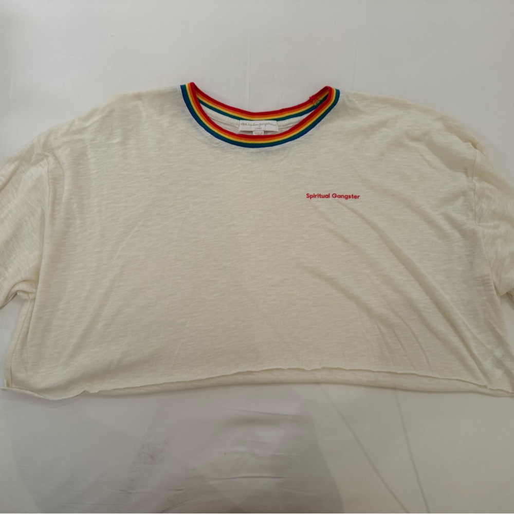 Spiritual Gangster Cream T-Shirt with Rainbow Collar